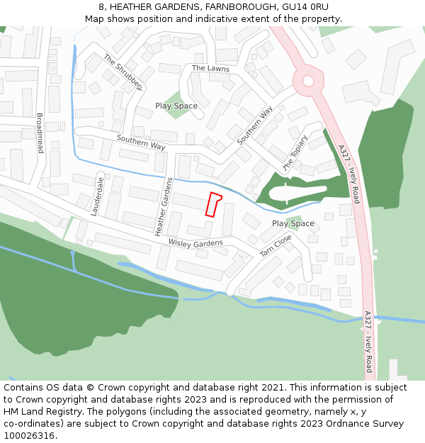 8, HEATHER GARDENS, FARNBOROUGH, GU14 0RU: Location map and indicative extent of plot