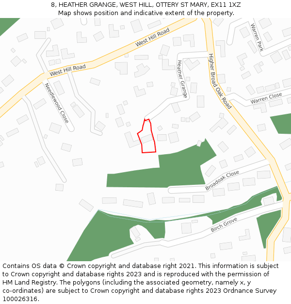 8, HEATHER GRANGE, WEST HILL, OTTERY ST MARY, EX11 1XZ: Location map and indicative extent of plot