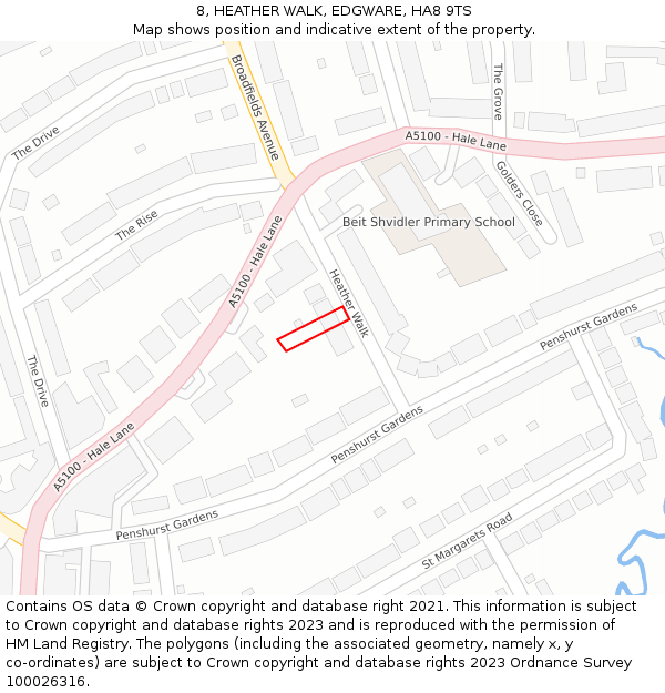 8, HEATHER WALK, EDGWARE, HA8 9TS: Location map and indicative extent of plot