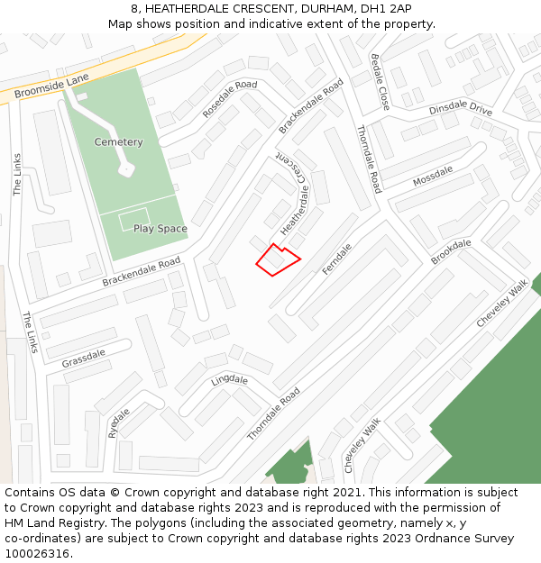8, HEATHERDALE CRESCENT, DURHAM, DH1 2AP: Location map and indicative extent of plot