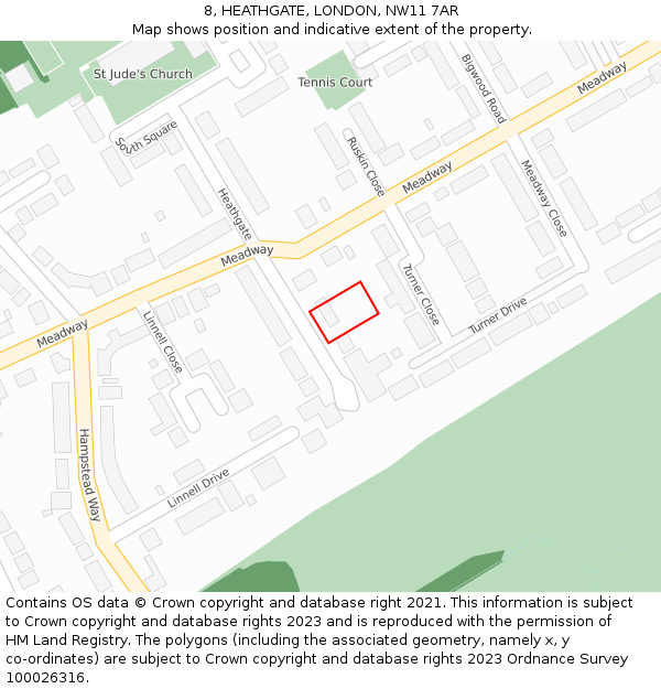8, HEATHGATE, LONDON, NW11 7AR: Location map and indicative extent of plot