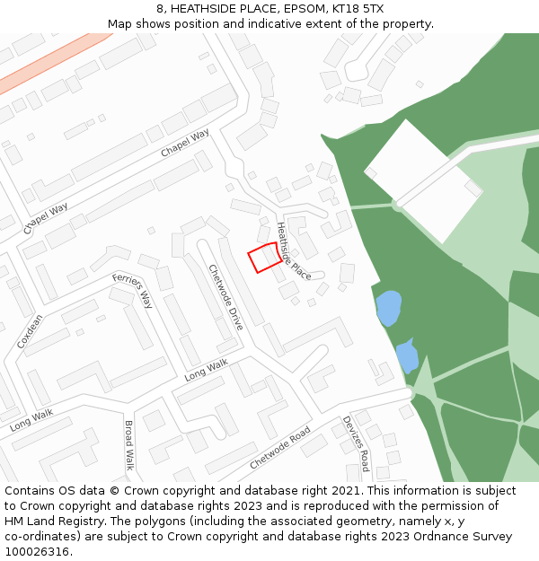 8, HEATHSIDE PLACE, EPSOM, KT18 5TX: Location map and indicative extent of plot