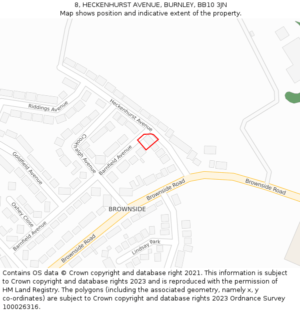 8, HECKENHURST AVENUE, BURNLEY, BB10 3JN: Location map and indicative extent of plot