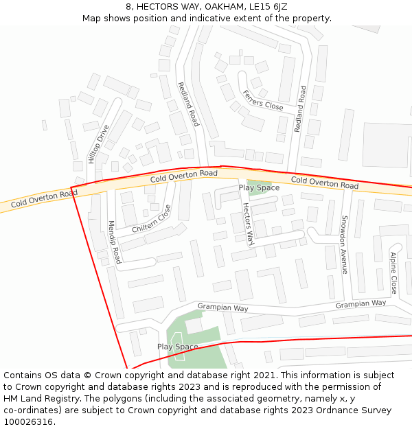 8, HECTORS WAY, OAKHAM, LE15 6JZ: Location map and indicative extent of plot