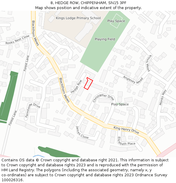8, HEDGE ROW, CHIPPENHAM, SN15 3PF: Location map and indicative extent of plot