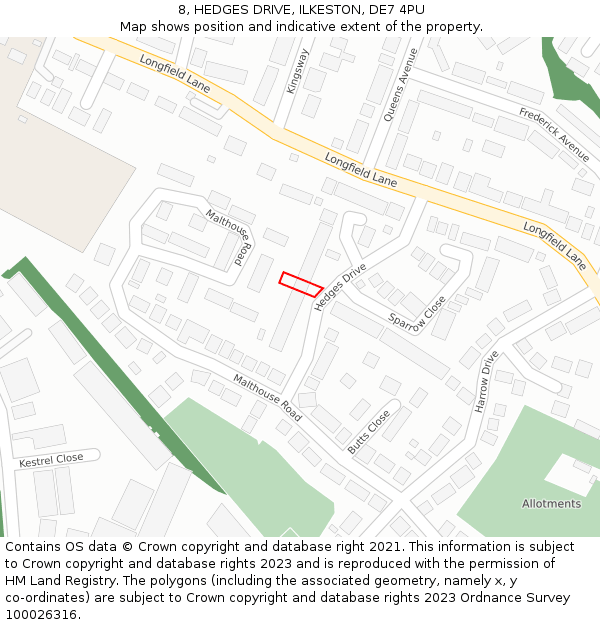 8, HEDGES DRIVE, ILKESTON, DE7 4PU: Location map and indicative extent of plot