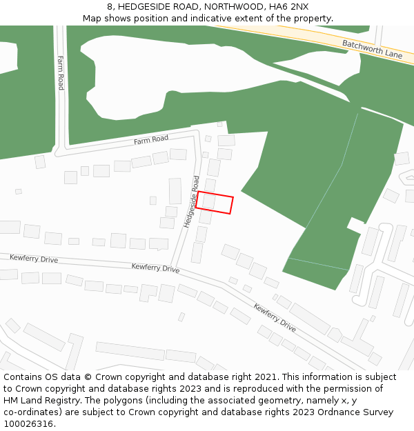 8, HEDGESIDE ROAD, NORTHWOOD, HA6 2NX: Location map and indicative extent of plot