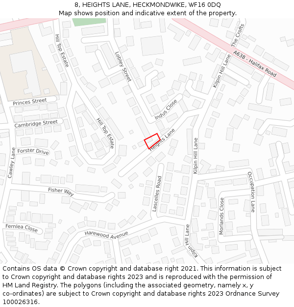 8, HEIGHTS LANE, HECKMONDWIKE, WF16 0DQ: Location map and indicative extent of plot