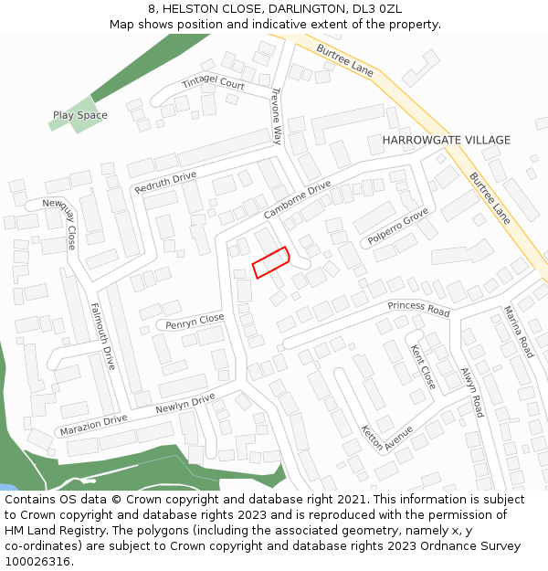 8, HELSTON CLOSE, DARLINGTON, DL3 0ZL: Location map and indicative extent of plot