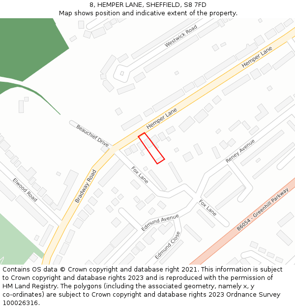 8, HEMPER LANE, SHEFFIELD, S8 7FD: Location map and indicative extent of plot