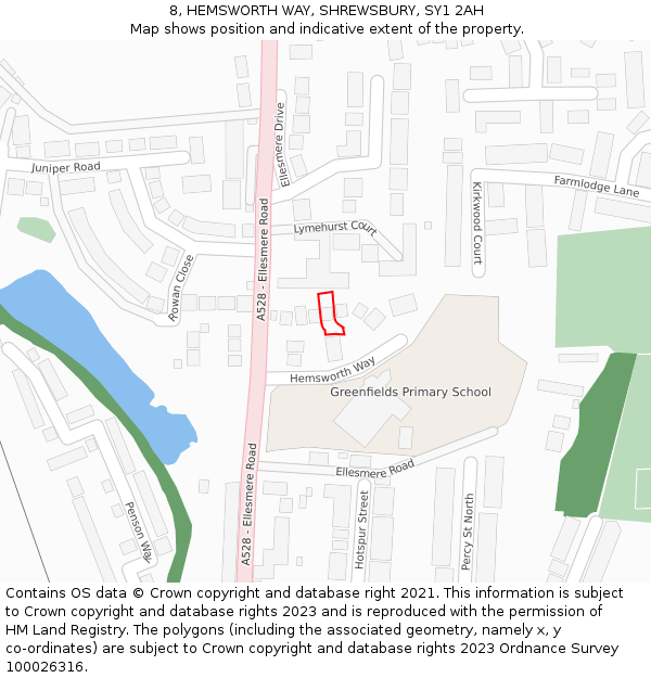 8, HEMSWORTH WAY, SHREWSBURY, SY1 2AH: Location map and indicative extent of plot