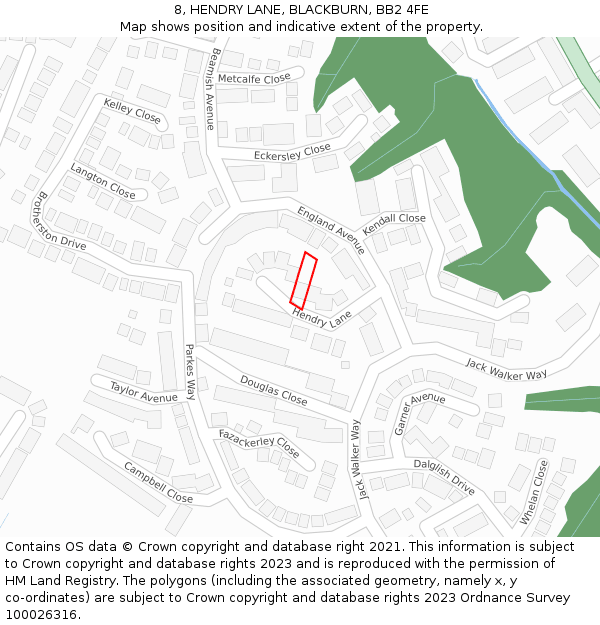 8, HENDRY LANE, BLACKBURN, BB2 4FE: Location map and indicative extent of plot