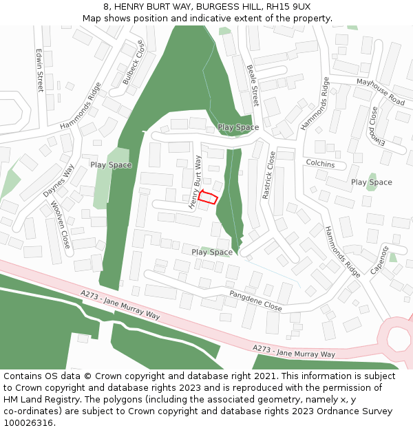 8, HENRY BURT WAY, BURGESS HILL, RH15 9UX: Location map and indicative extent of plot