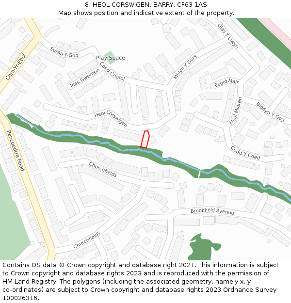 8, HEOL CORSWIGEN, BARRY, CF63 1AS: Location map and indicative extent of plot