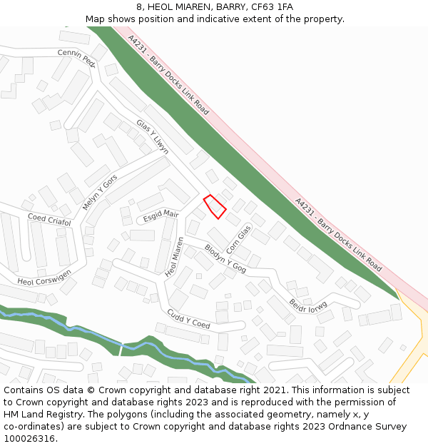 8, HEOL MIAREN, BARRY, CF63 1FA: Location map and indicative extent of plot