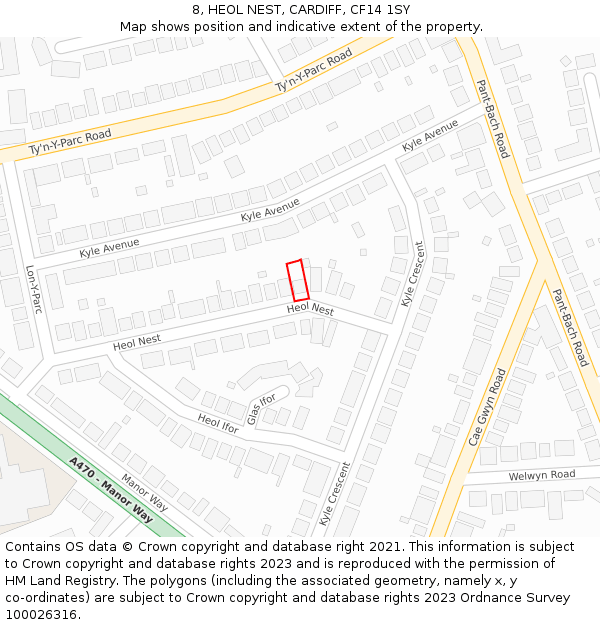 8, HEOL NEST, CARDIFF, CF14 1SY: Location map and indicative extent of plot
