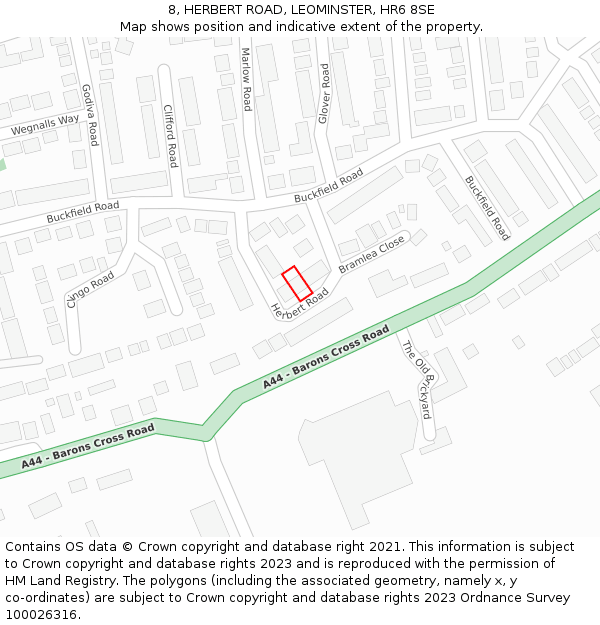 8, HERBERT ROAD, LEOMINSTER, HR6 8SE: Location map and indicative extent of plot