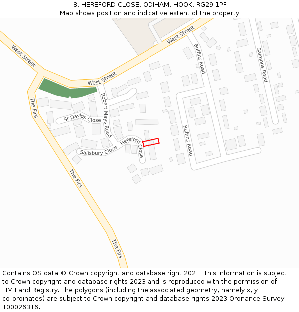 8, HEREFORD CLOSE, ODIHAM, HOOK, RG29 1PF: Location map and indicative extent of plot