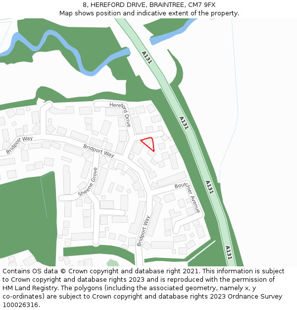 8, HEREFORD DRIVE, BRAINTREE, CM7 9FX: Location map and indicative extent of plot
