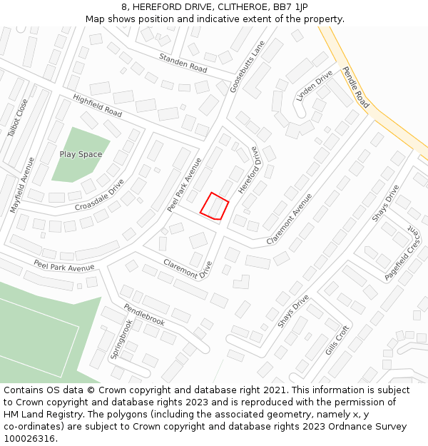 8, HEREFORD DRIVE, CLITHEROE, BB7 1JP: Location map and indicative extent of plot