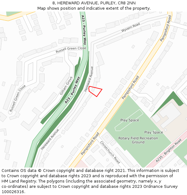 8, HEREWARD AVENUE, PURLEY, CR8 2NN: Location map and indicative extent of plot