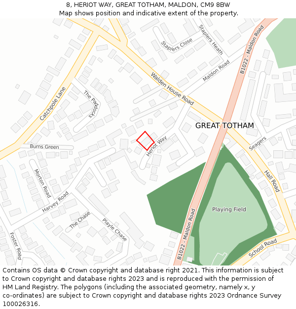 8, HERIOT WAY, GREAT TOTHAM, MALDON, CM9 8BW: Location map and indicative extent of plot