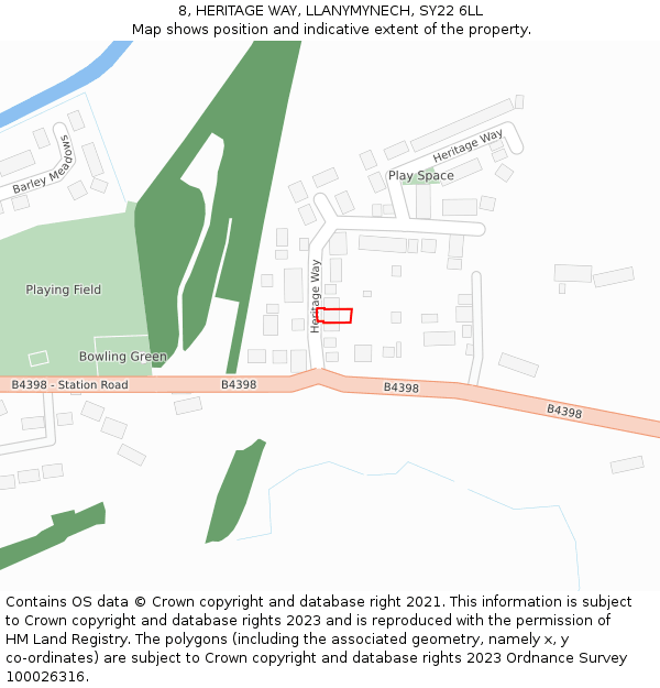 8, HERITAGE WAY, LLANYMYNECH, SY22 6LL: Location map and indicative extent of plot