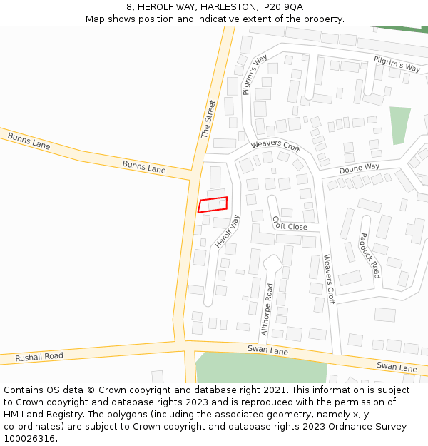 8, HEROLF WAY, HARLESTON, IP20 9QA: Location map and indicative extent of plot