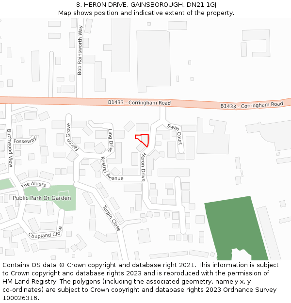 8, HERON DRIVE, GAINSBOROUGH, DN21 1GJ: Location map and indicative extent of plot