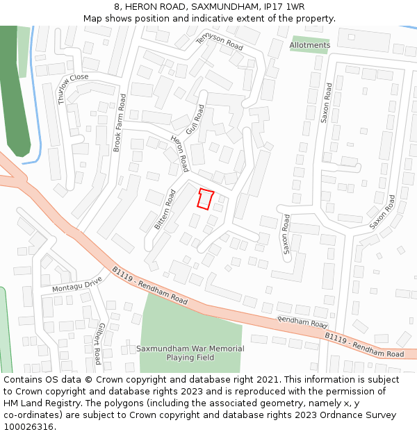 8, HERON ROAD, SAXMUNDHAM, IP17 1WR: Location map and indicative extent of plot