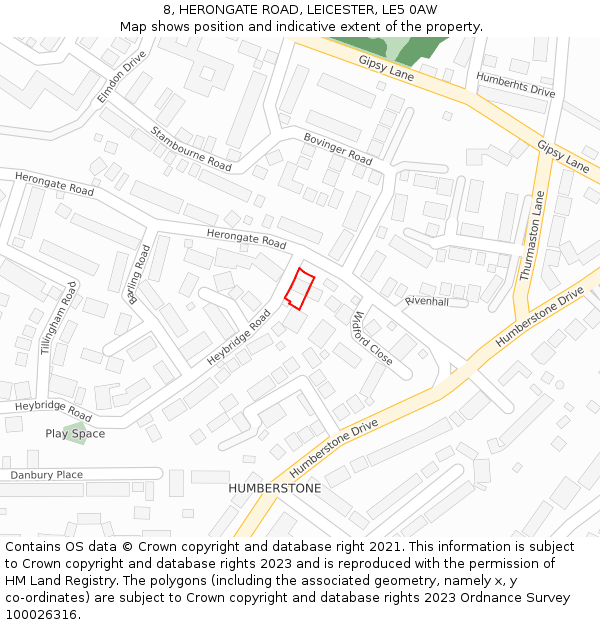 8, HERONGATE ROAD, LEICESTER, LE5 0AW: Location map and indicative extent of plot