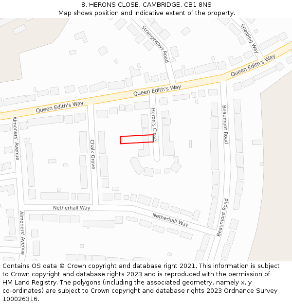 8, HERONS CLOSE, CAMBRIDGE, CB1 8NS: Location map and indicative extent of plot