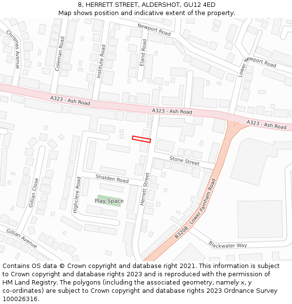 8, HERRETT STREET, ALDERSHOT, GU12 4ED: Location map and indicative extent of plot