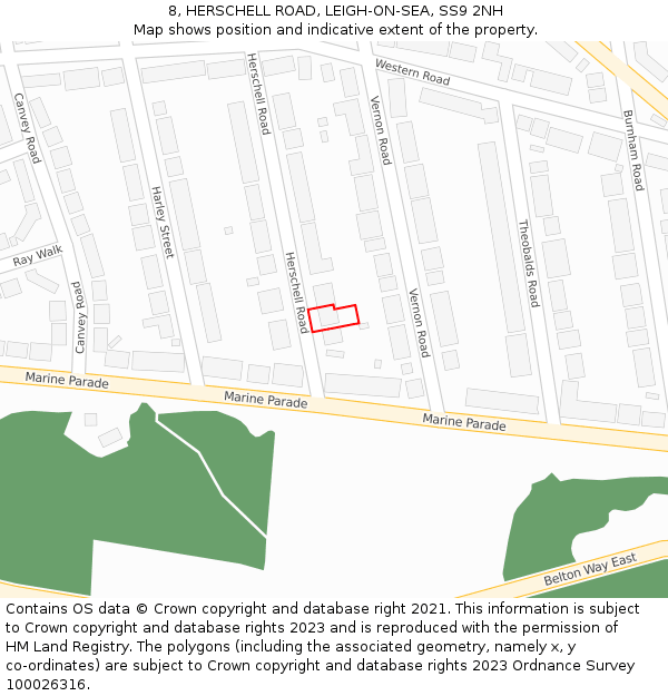 8, HERSCHELL ROAD, LEIGH-ON-SEA, SS9 2NH: Location map and indicative extent of plot