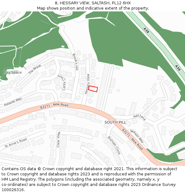 8, HESSARY VIEW, SALTASH, PL12 6HX: Location map and indicative extent of plot