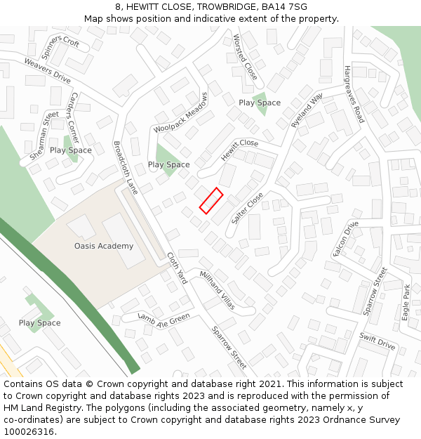 8, HEWITT CLOSE, TROWBRIDGE, BA14 7SG: Location map and indicative extent of plot