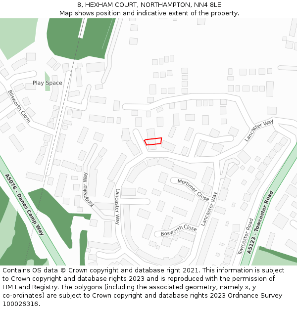 8, HEXHAM COURT, NORTHAMPTON, NN4 8LE: Location map and indicative extent of plot