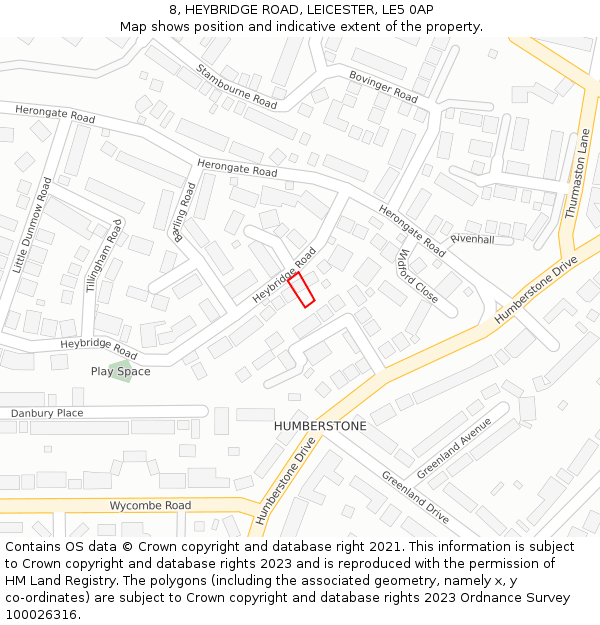 8, HEYBRIDGE ROAD, LEICESTER, LE5 0AP: Location map and indicative extent of plot