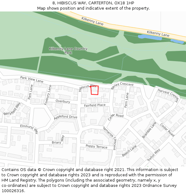 8, HIBISCUS WAY, CARTERTON, OX18 1HP: Location map and indicative extent of plot