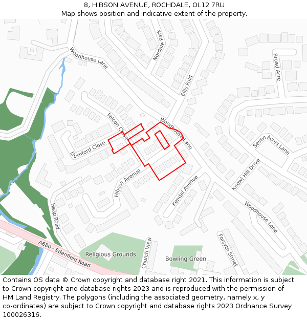 8, HIBSON AVENUE, ROCHDALE, OL12 7RU: Location map and indicative extent of plot