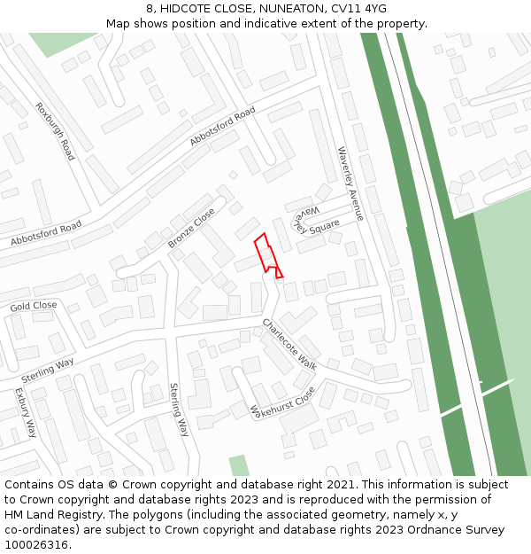 8, HIDCOTE CLOSE, NUNEATON, CV11 4YG: Location map and indicative extent of plot