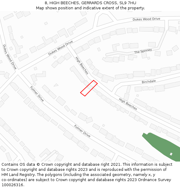 8, HIGH BEECHES, GERRARDS CROSS, SL9 7HU: Location map and indicative extent of plot