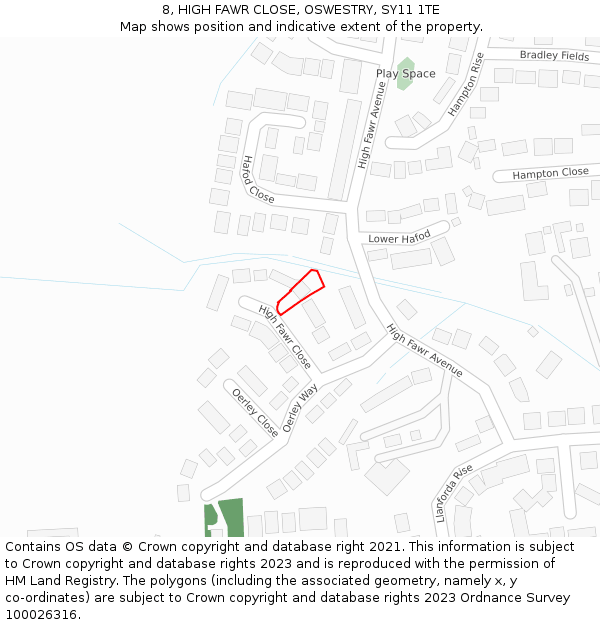 8, HIGH FAWR CLOSE, OSWESTRY, SY11 1TE: Location map and indicative extent of plot