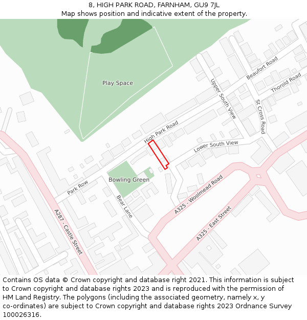 8, HIGH PARK ROAD, FARNHAM, GU9 7JL: Location map and indicative extent of plot