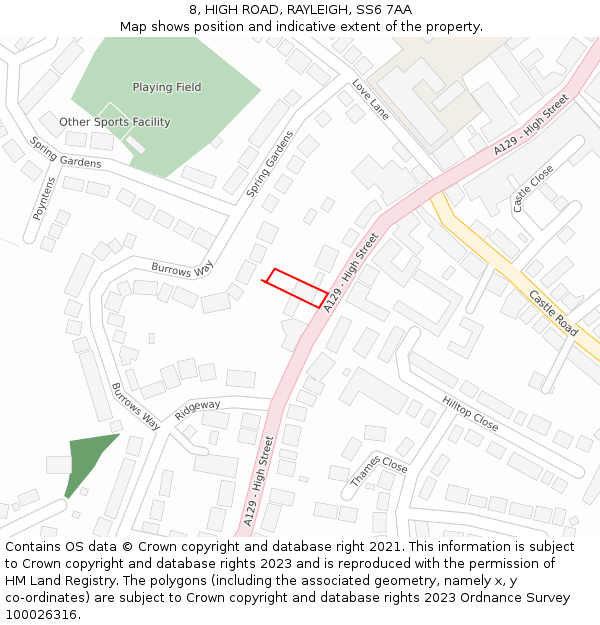 8, HIGH ROAD, RAYLEIGH, SS6 7AA: Location map and indicative extent of plot