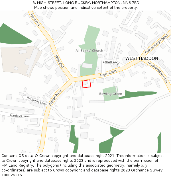 8, HIGH STREET, LONG BUCKBY, NORTHAMPTON, NN6 7RD: Location map and indicative extent of plot