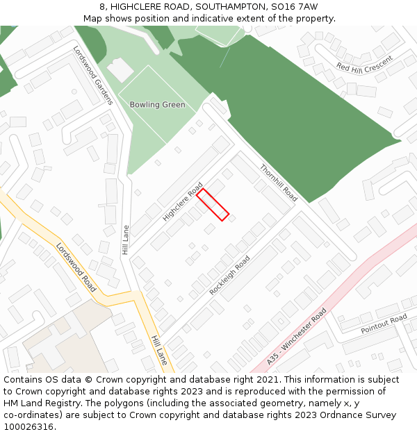 8, HIGHCLERE ROAD, SOUTHAMPTON, SO16 7AW: Location map and indicative extent of plot