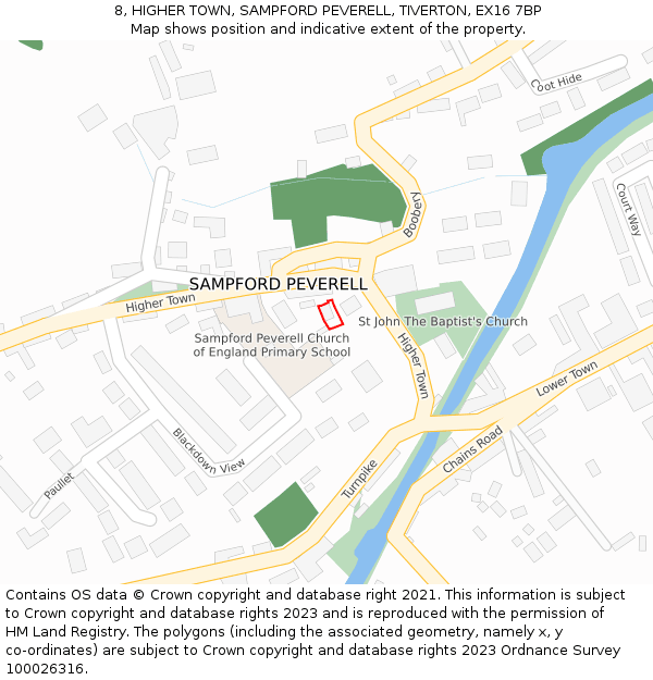 8, HIGHER TOWN, SAMPFORD PEVERELL, TIVERTON, EX16 7BP: Location map and indicative extent of plot