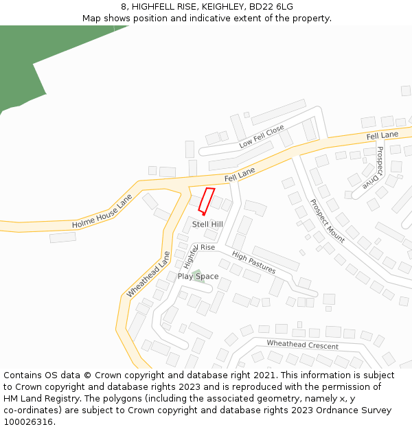 8, HIGHFELL RISE, KEIGHLEY, BD22 6LG: Location map and indicative extent of plot