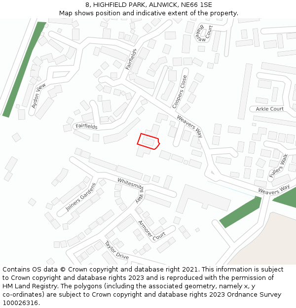 8, HIGHFIELD PARK, ALNWICK, NE66 1SE: Location map and indicative extent of plot